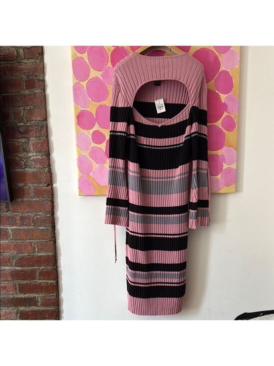 Ashley Stewart Dresses & Skirts - Ashley Stewart Pink and Black Striped Long Sleeve Dress